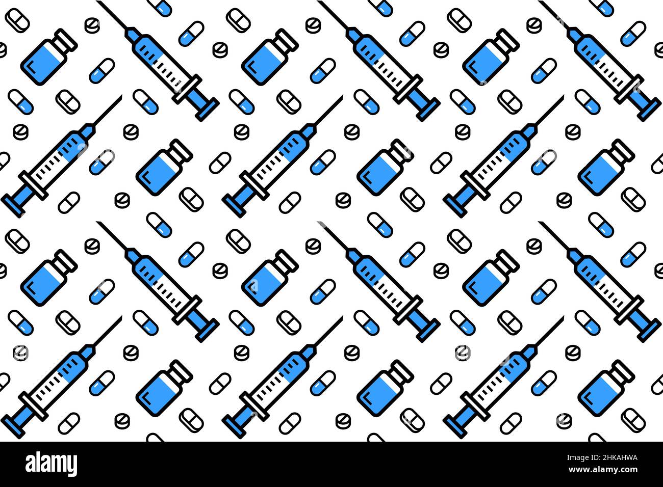 Syringe and vial, pills, vitamins seamless pattern Stock Vector