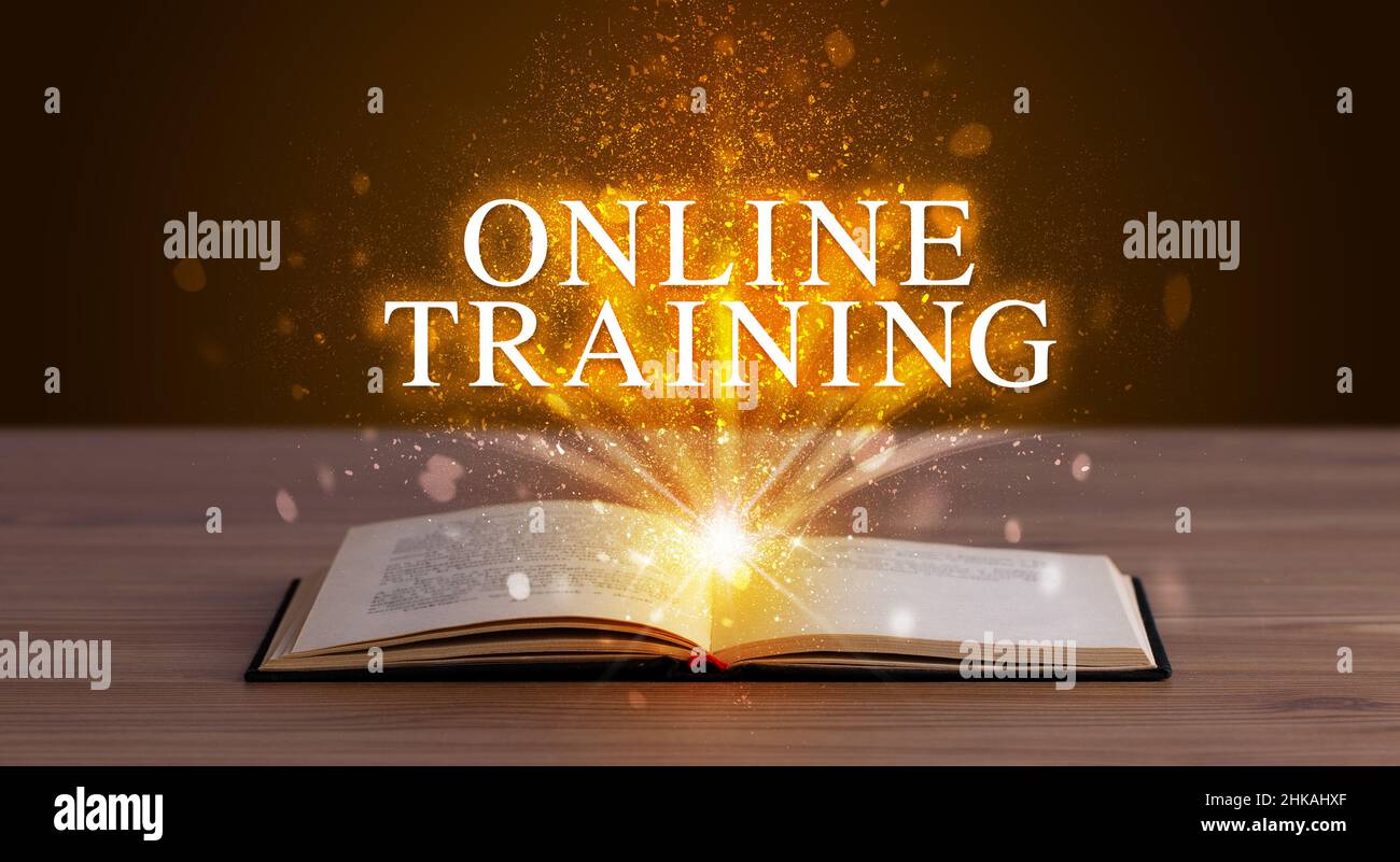 Teacher Book Inscription Educational inscription coming out from an open book Stock Photo - Alamy