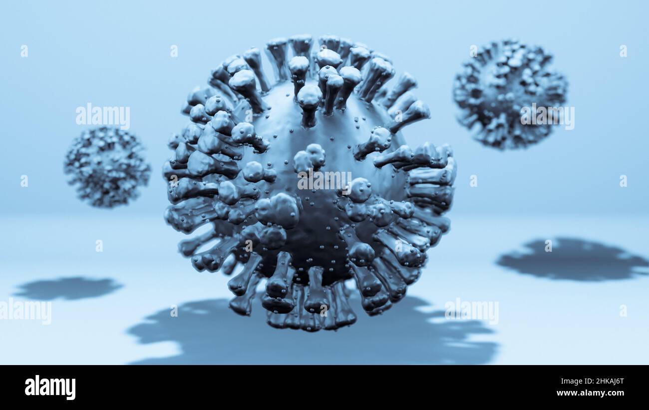 Illustration of a group of virus cells, conceptual illustration of microbiological research Stock Photo