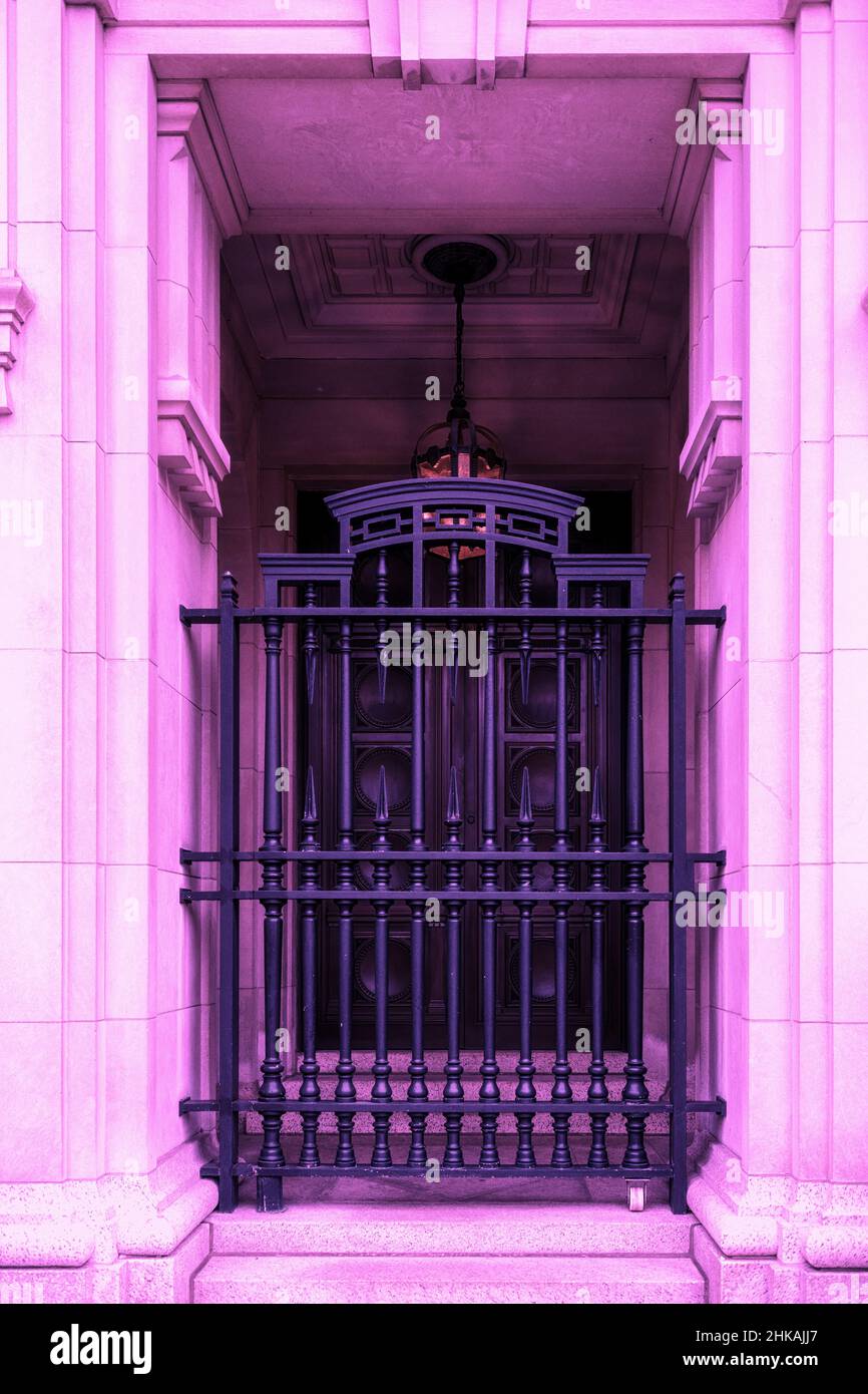 Toronto Vintage Architecture: Decorative grille in the opening of the vintage building. Part of the facade of the beautiful building. Stock Photo
