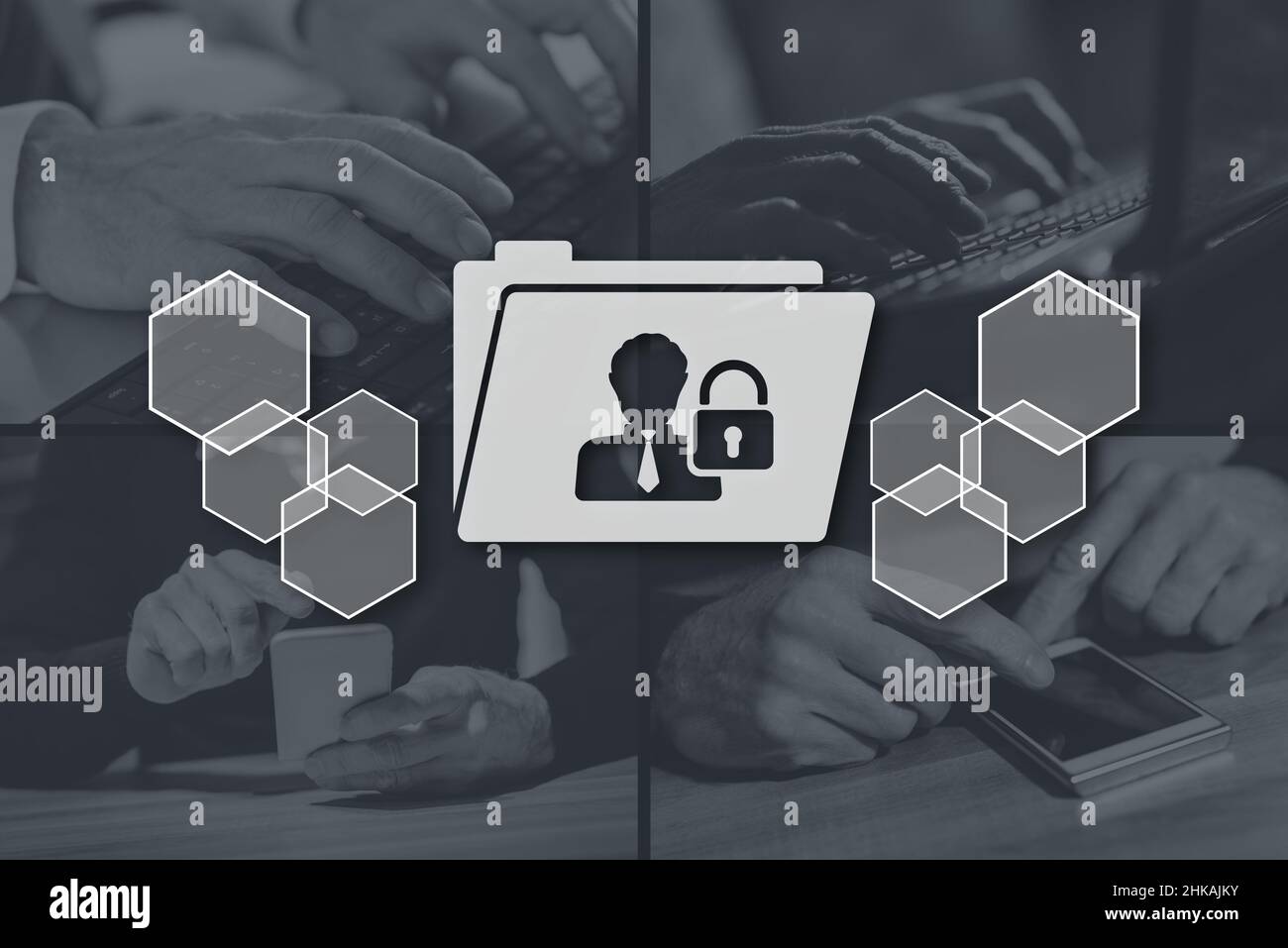 Personal data security concept illustrated by pictures on background ...