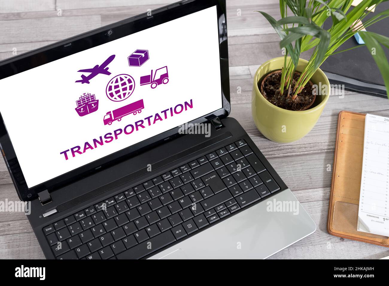 Laptop screen with transportation concept Stock Photo Alamy