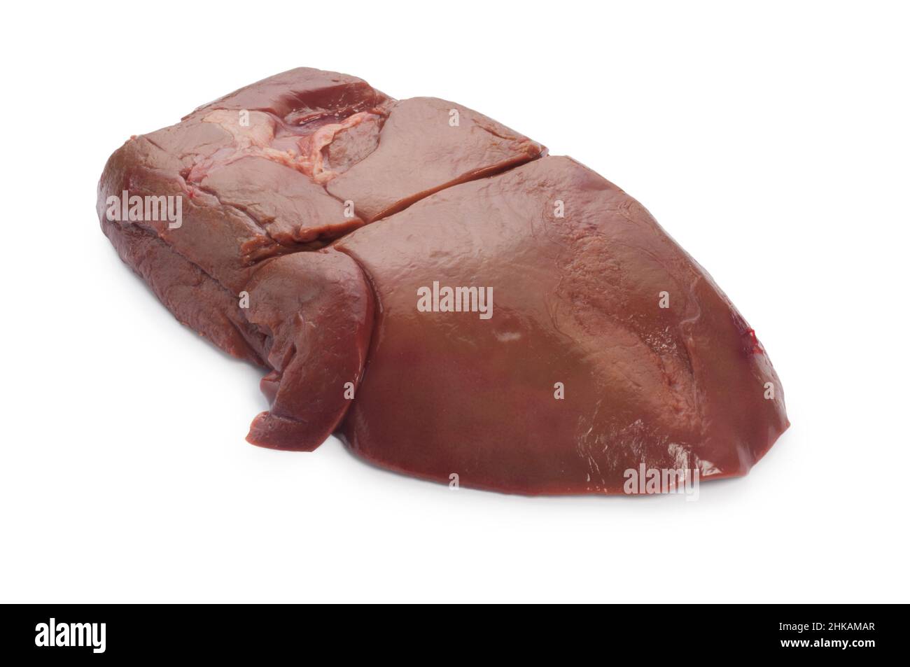 Studio shot of raw lambs liver cut out against a white background - John Gollop Stock Photo