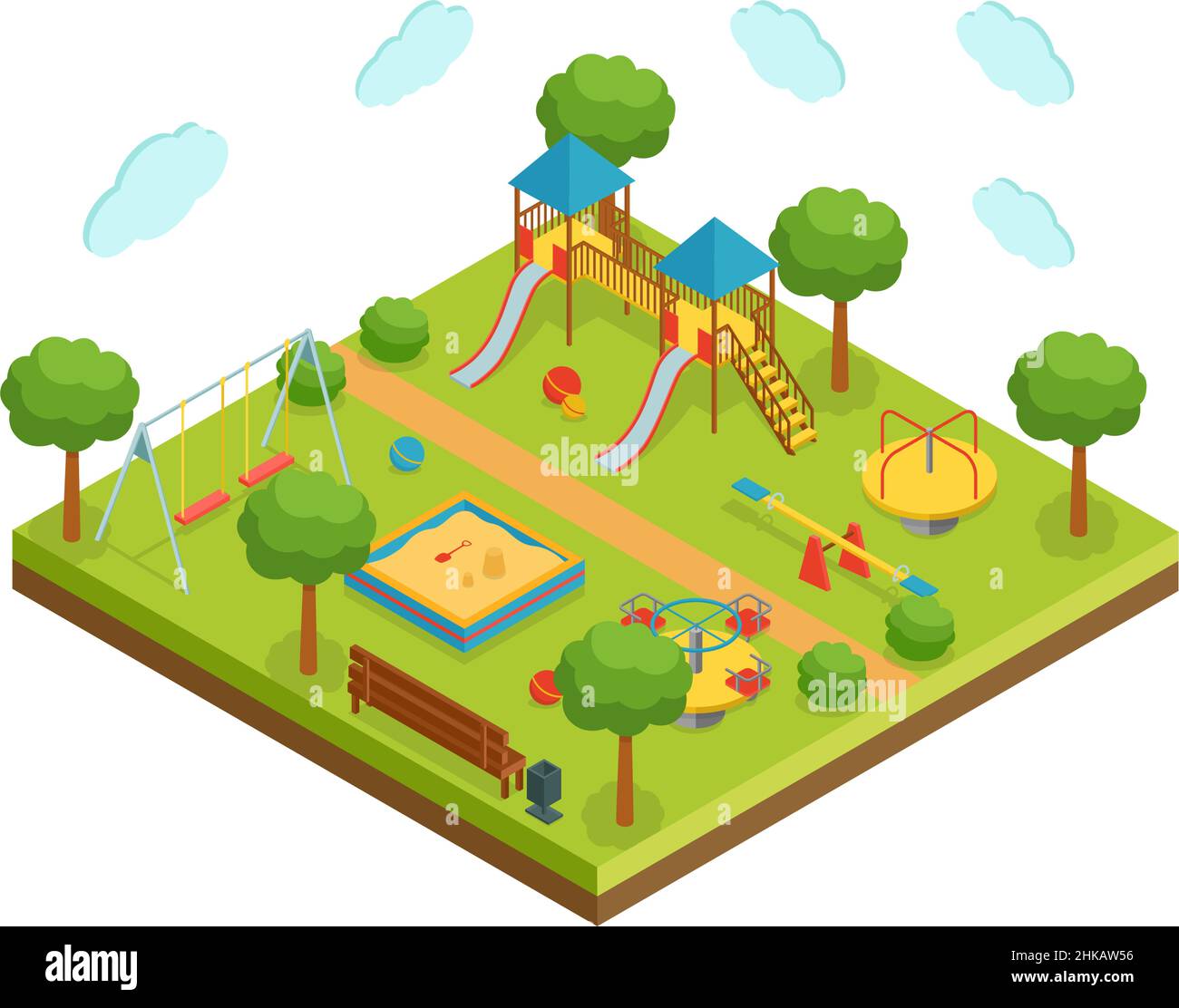 Isometric big kid playground on white background, vector illustration Stock Vector