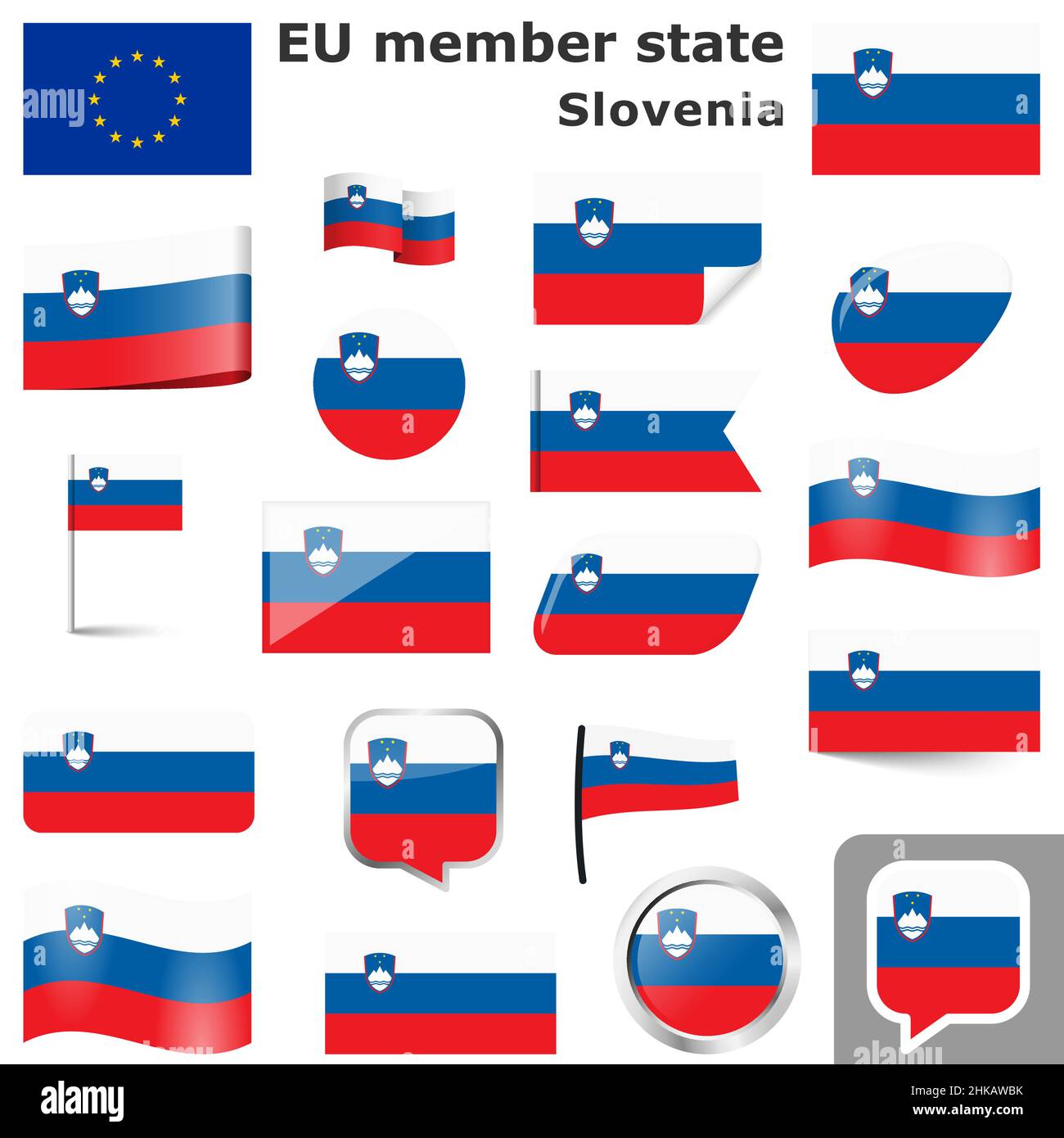 collection of flags and buttons with national country colors of Slovenia Stock Vector