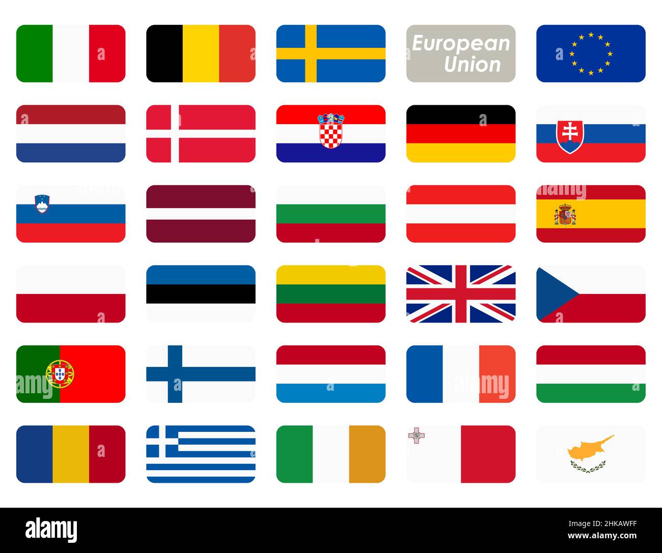 collection of flags from all national countries of European Union Stock Vector