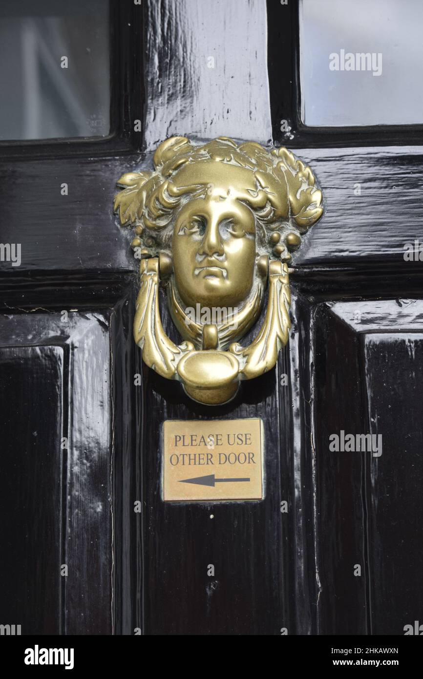 brass door knocker of greek goddess, uk, england Stock Photo Alamy