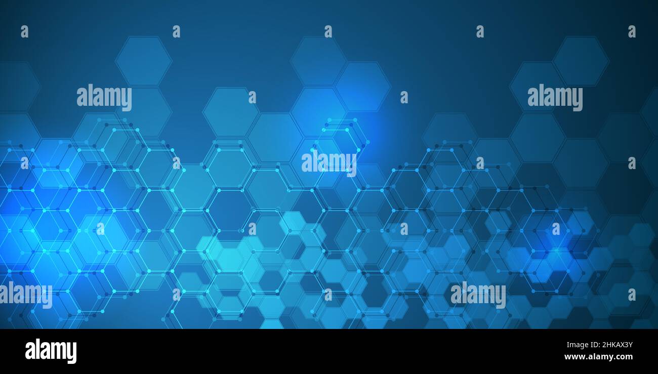 EPS 10 vector abstract science and futuristic hexagonal technology concept background. Digital image with blue light effects and blurs over darker bac Stock Vector