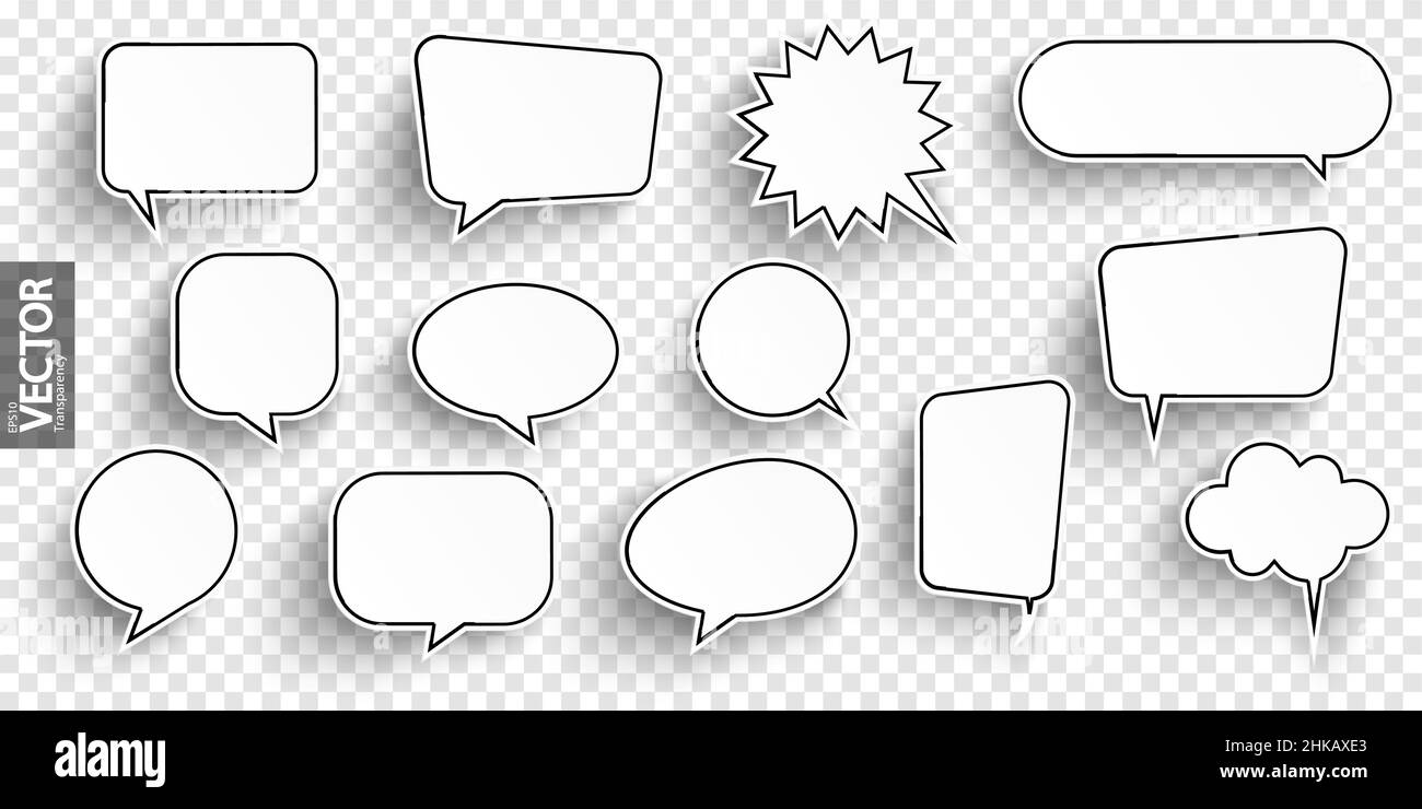 eps vector illustration collection of white speech bubbles with shadow looking like stickers on background simulating transparency (only in vector fil Stock Vector