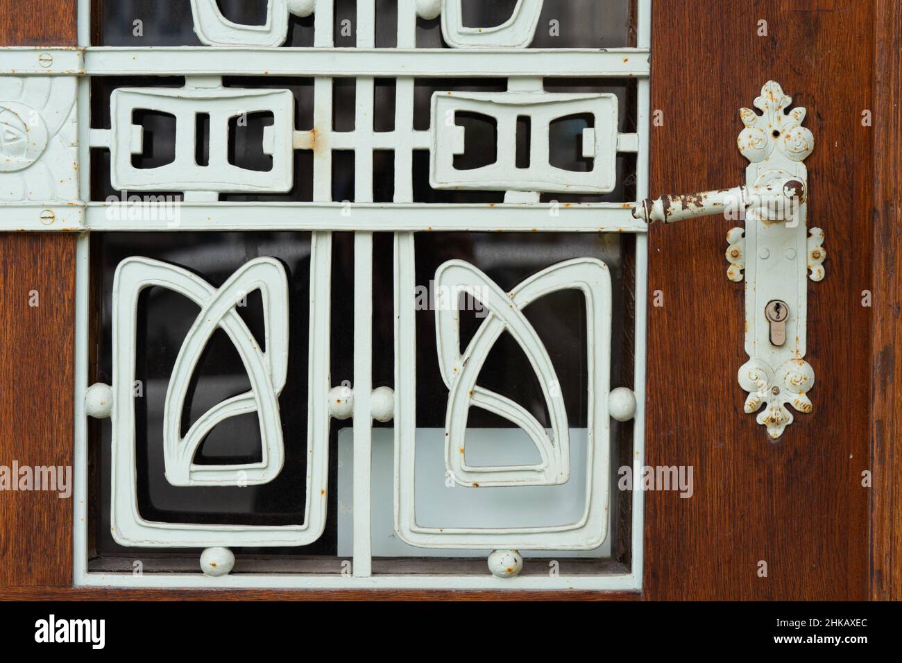 Karlovy Vary (Karlsbad) in Czech Republic: details of an Art Noveau style door and doorknob Stock Photo