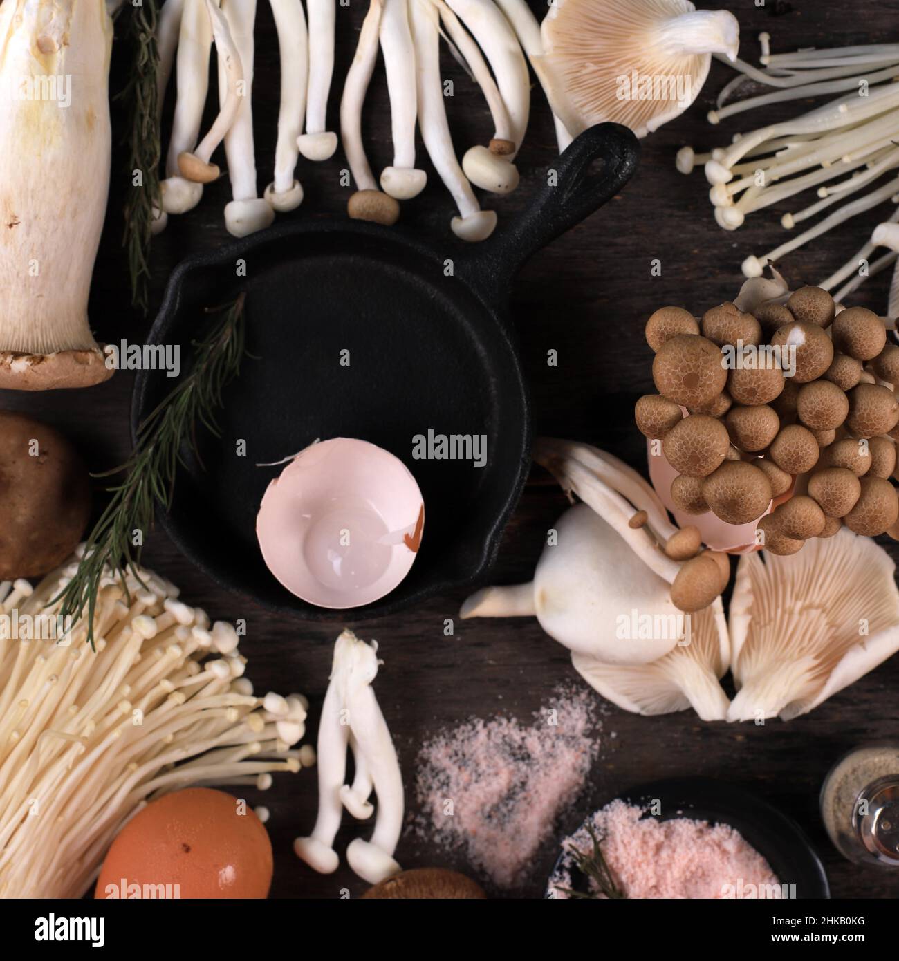 Various Raw Mushroom Types Portobello Mushrooms, Champignons, Shimeji