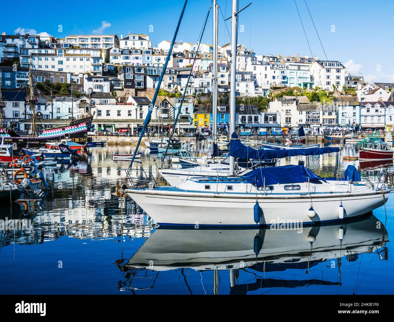 A sunny day at Brixham in south Devon. Stock Photo