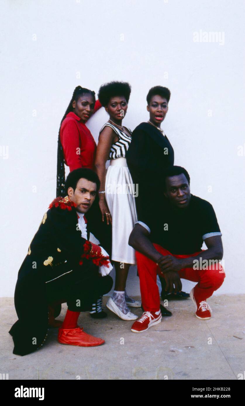 BONEY M,  gegründet von Produzent Frank Farian, eine bekannte Popgruppe und Disco-Formation mit den Sängern Bobby Farrell, Marcia Barrett, Maizie Williams, Liz Mitchell und Reggie Tsiboe, Bild, 1982. BONEY M, founded by producer Frank Farian, a well-known pop group and disco formation with singers Bobby Farrell, Marcia Barrett, Maizie Williams, Liz Mitchell and Reggie Tsiboe, photo, 1982. Stock Photo