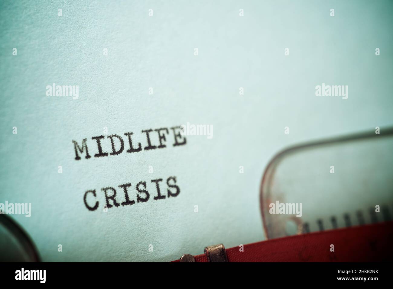 Midlife crisis text written with a typewriter. Stock Photo