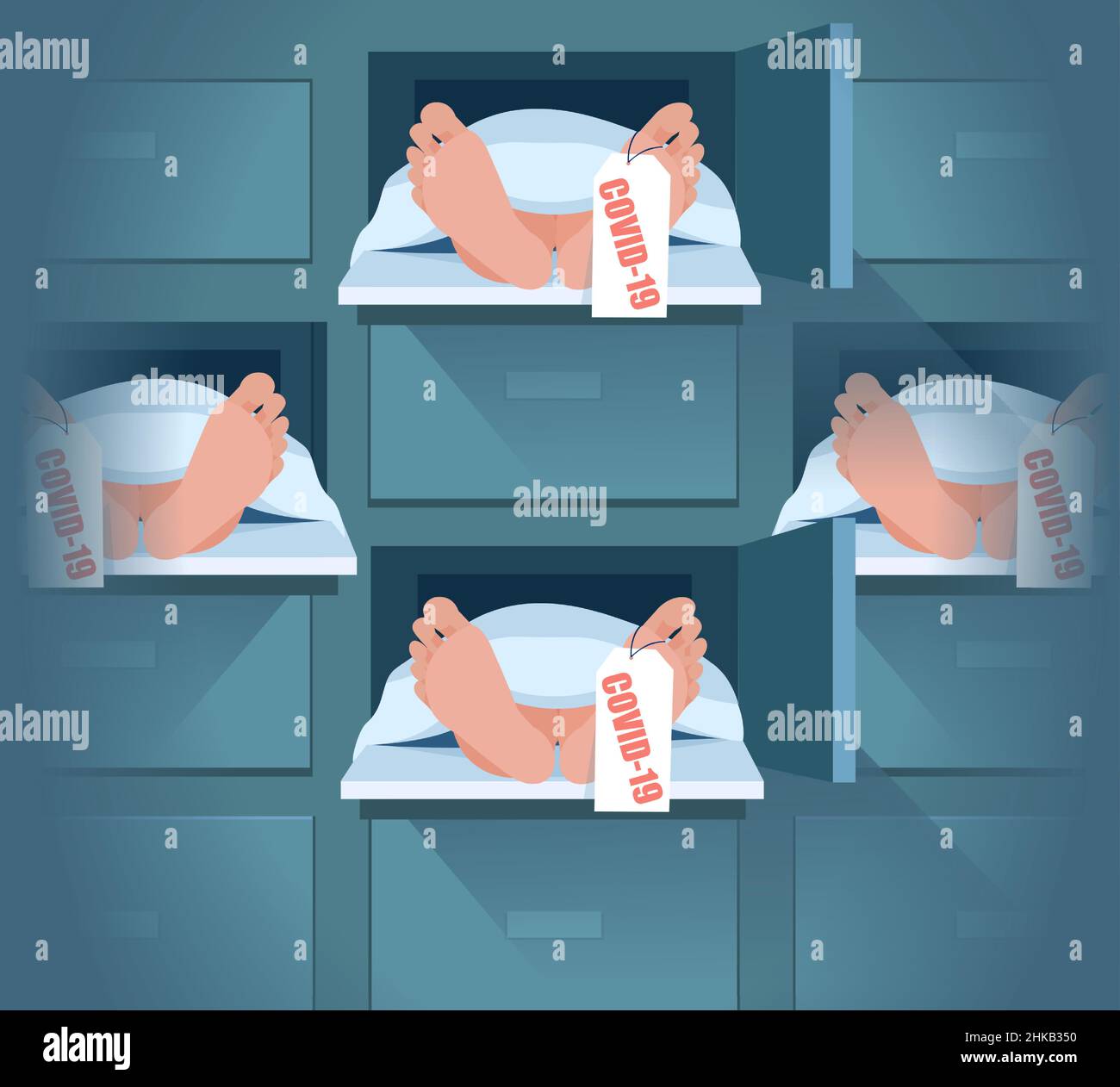 Vector of dead people deceased of covid-19 in the morgue Stock Vector