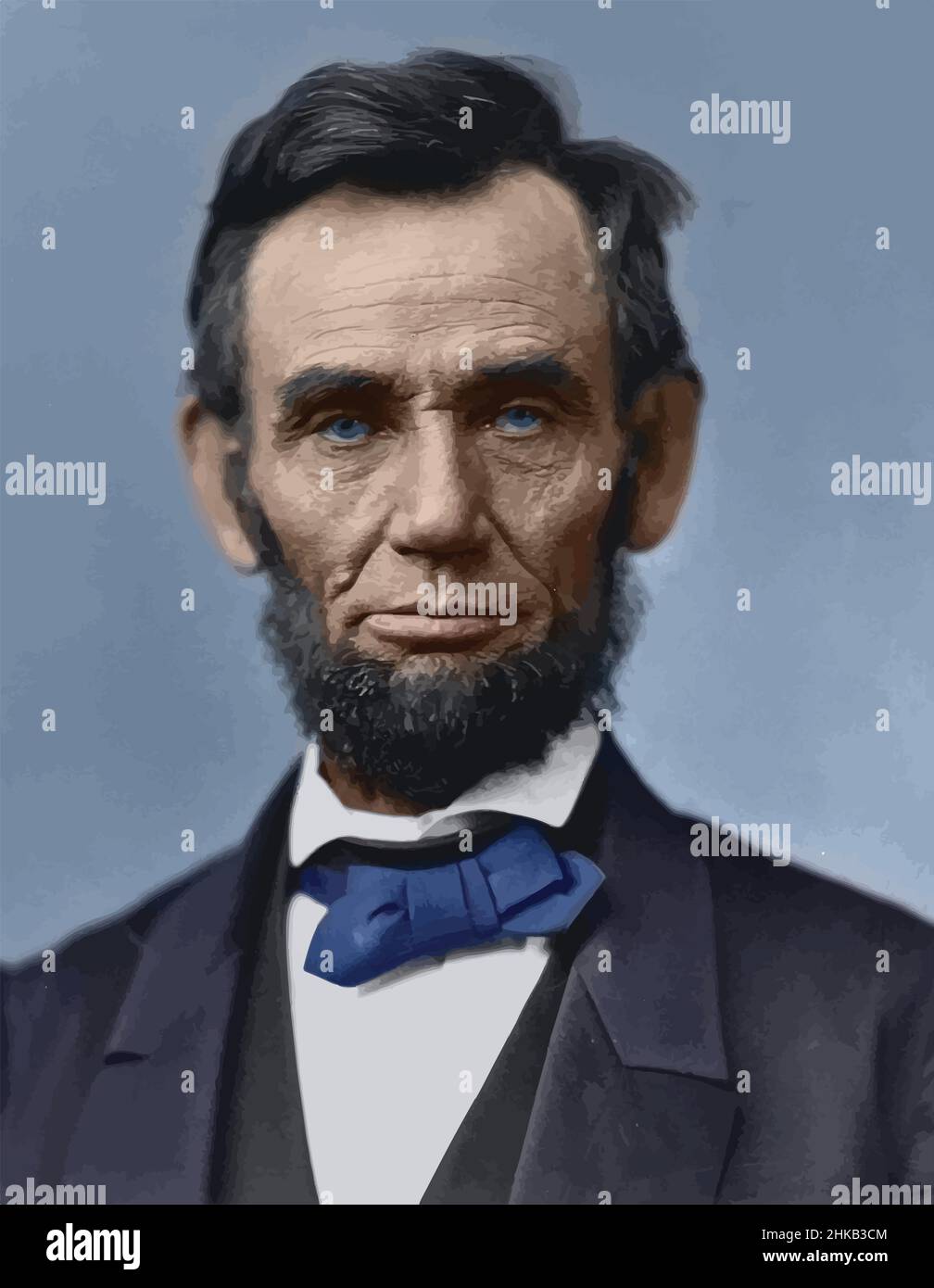Portrait photo of President Abraham Lincoln from 1863 manually colored. Was an American politician who led the United States during the Civil War.. Stock Vector