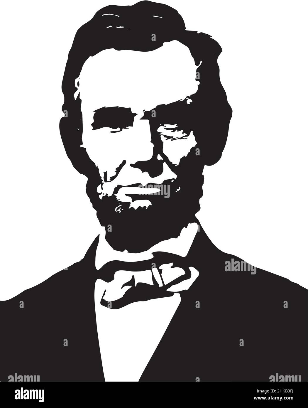Black and white silhouette of Abraham Lincoln vector. Portrait photo of President Abraham Lincoln from 1863. Was an American politician. Stock Vector