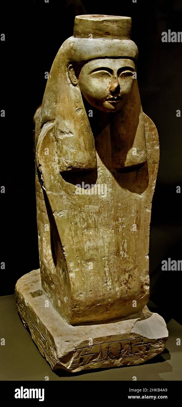 Statue of cobra goddess Meretseger, Stone / limestone,68 x 23 x 36,  1292–1076 BC, Nineteenth - Twentieth Dynasty, New Kingdom,  Deir el-Medina, Egypt (Museo Egizio di Torino Italy) Stock Photo