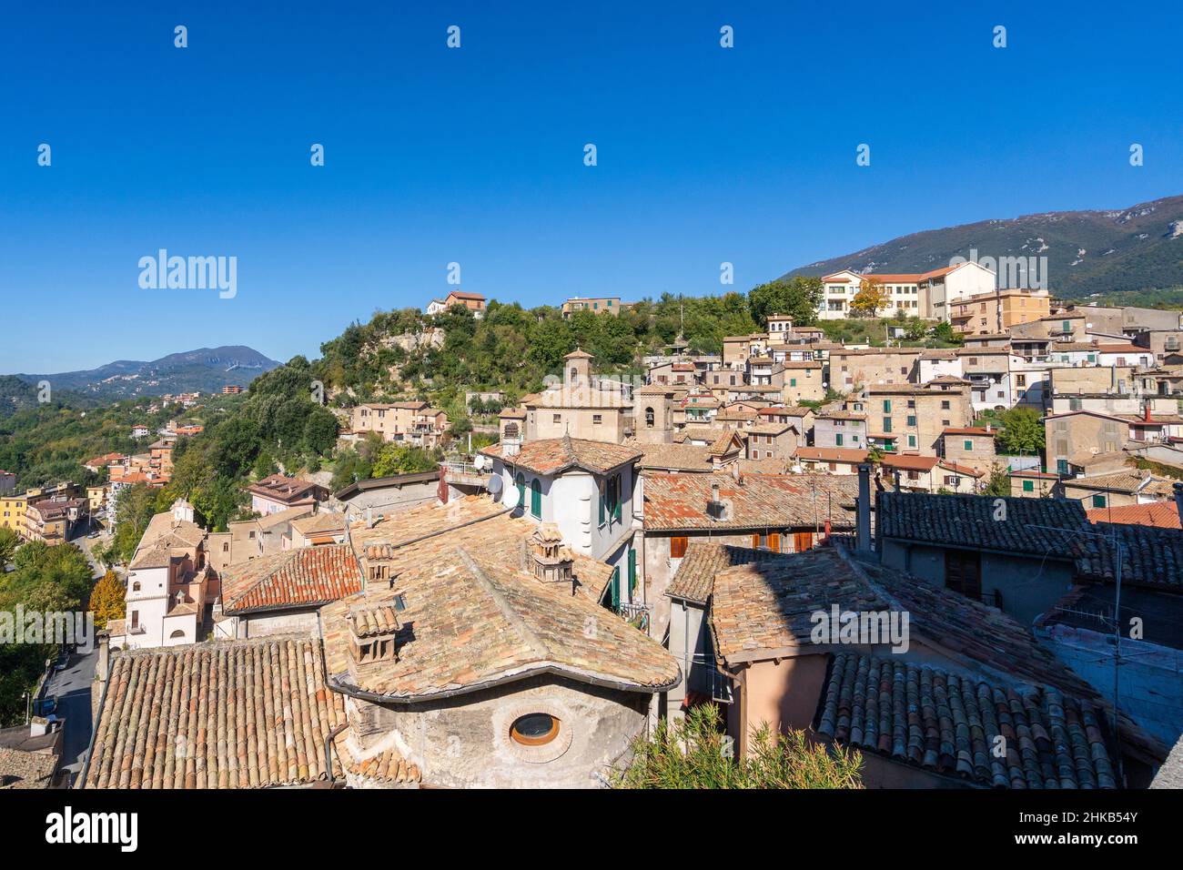 View from Via Rampa della Rocca street, Subiaco, Italy, Europe Stock ...