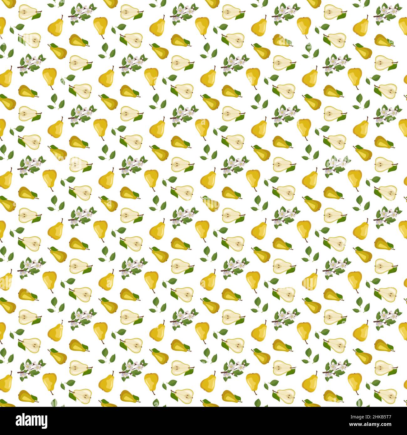 Seamless pattern with yellow pear. Print from whole and half healthy ...