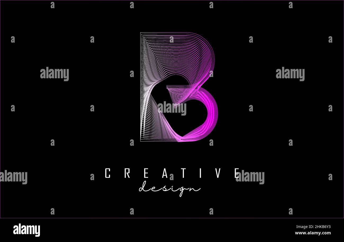 Outline letter B Logo with geometric design. Creative vector illustration with pink lines and 3D effect. Stock Vector