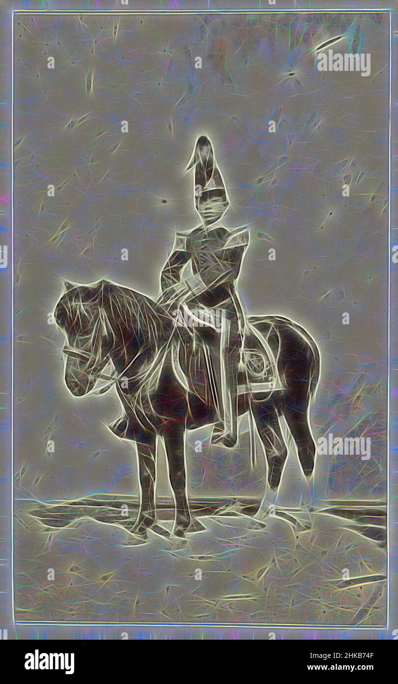 Inspired by Young Indian monarch on horseback, Studio portrait of a young Indian monarch seated on a horse. Pasted photo in the photo album titled: Views of Java., Woodbury & Page, Batavia, 1865 - 1890, albumen print, height 92 mm × width 56 mm, Reimagined by Artotop. Classic art reinvented with a modern twist. Design of warm cheerful glowing of brightness and light ray radiance. Photography inspired by surrealism and futurism, embracing dynamic energy of modern technology, movement, speed and revolutionize culture Stock Photo