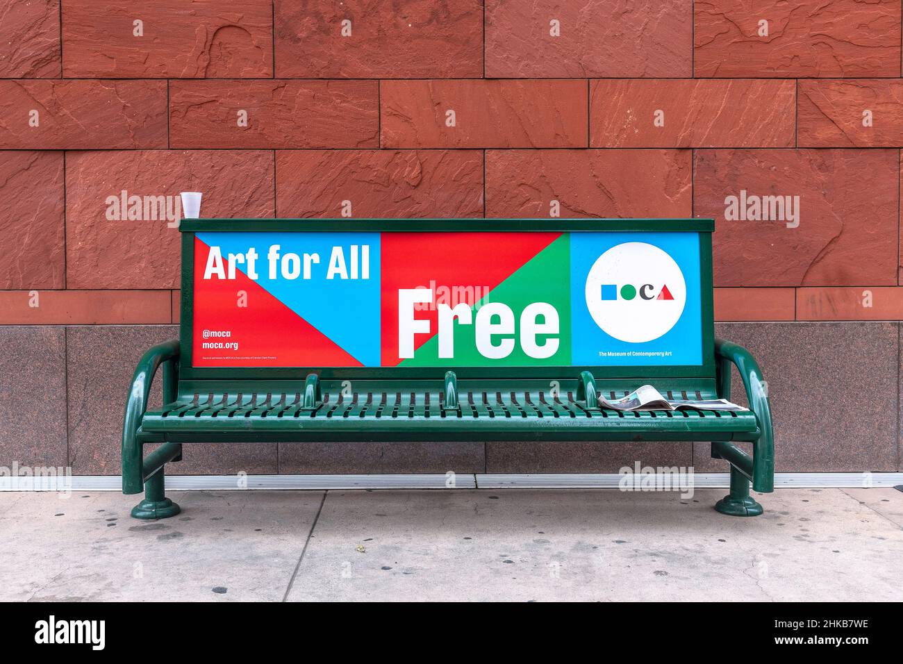 Los Angeles, CA, USA - January 31, 2022 - A close-up of a bench outside The Museum of Contemporary Art (MOCA) in downtown Los Angeles, CA. Stock Photo