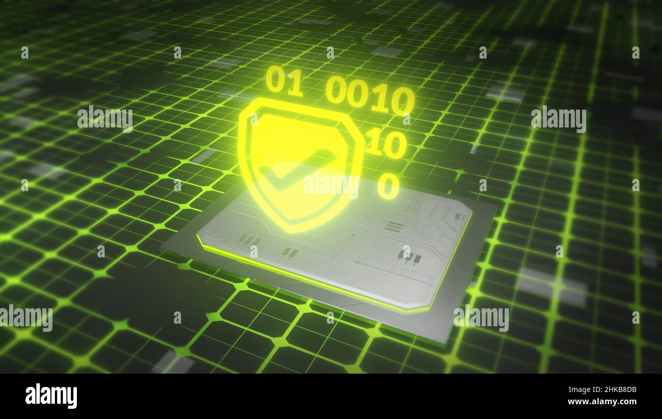 technology cyber security binary code in shield 3D Illustration Stock ...