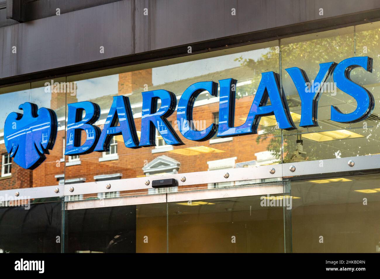 The logo of Barclays Bank on one of their branches Stock Photo