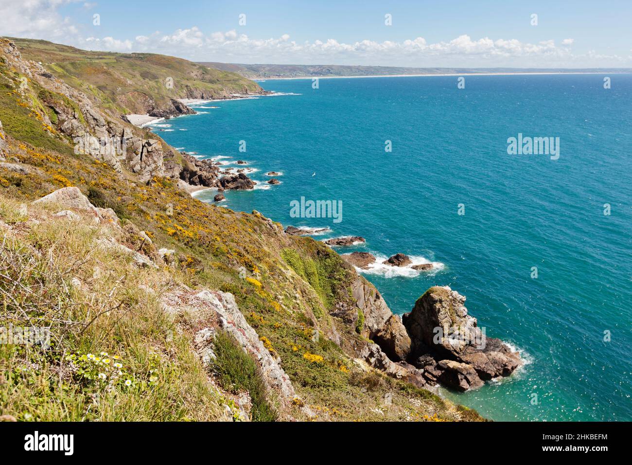 Cliffs and coast near Nez de Jobourg Cotentin Normandy France during  Spring time Stock Photo