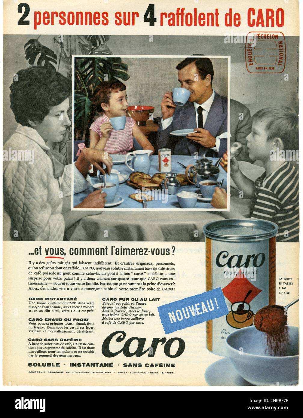 Publicité ancienne 2 personnes sur 4 raffolent de CARO Stock Photo
