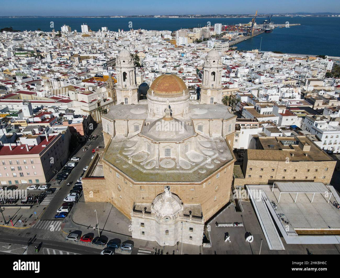 Drone view at the town of Cadiz on Spain Stock Photo - Alamy