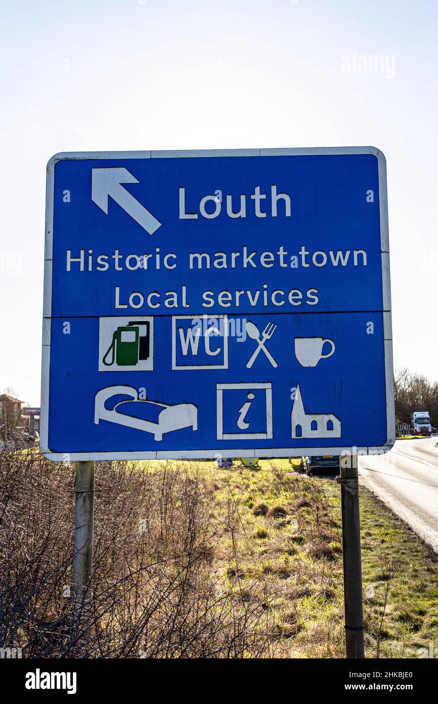 Louth in Lincolnshire, UK., Louth welcome sign welcom signs, twinned with sign, Louth UK, UK, England, Lincolnshire, Louth Lincolnshire, sign,welcome, Stock Photo