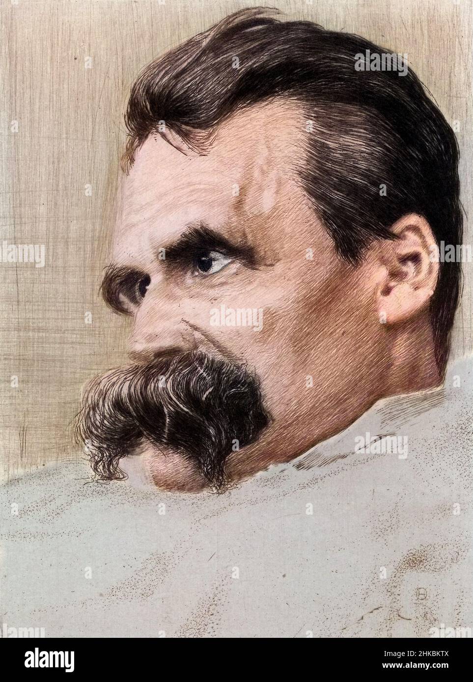 Portrait de Friedrich Nietzsche (1844 - 1900), philosophe allemand - d'apres un dessin de  Hans Olde Stock Photo