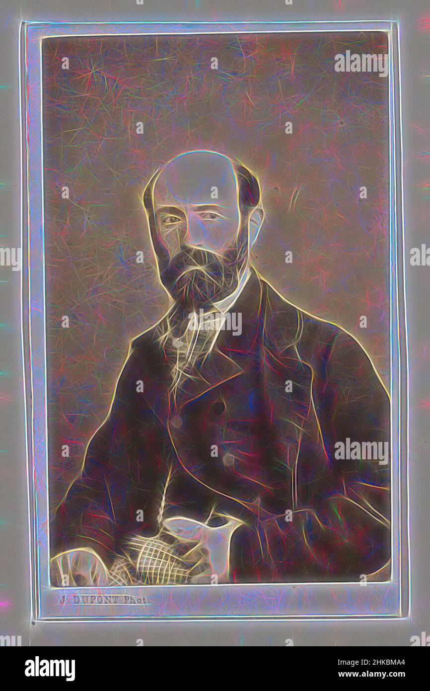 Inspired by Portrait of the painter Bodin, half-figure, L'École d'Anvers. Portraits biographies cartes de visite. Collection Dupont, Joseph Dupont, Antwerp, 1861, paper, albumen print, height 101 mm × width 62 mm, Reimagined by Artotop. Classic art reinvented with a modern twist. Design of warm cheerful glowing of brightness and light ray radiance. Photography inspired by surrealism and futurism, embracing dynamic energy of modern technology, movement, speed and revolutionize culture Stock Photo