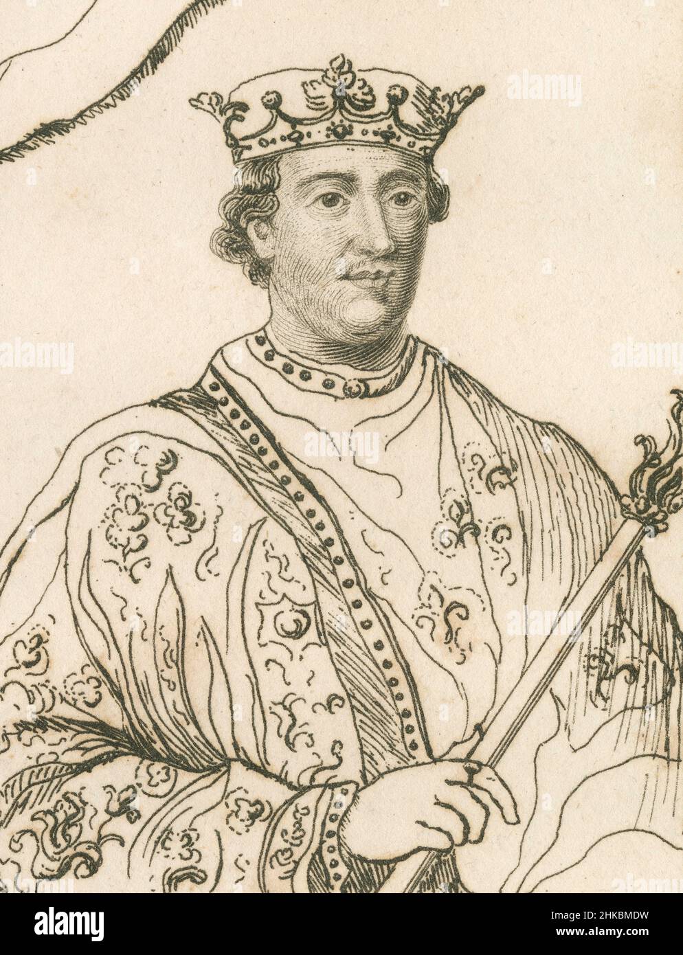 Antique circa 1812 etching of King Henry II of England. Henry II (1133-1189) was King of England from 1154 until his death in 1189. SOURCE: ORIGINAL ENGRAVING Stock Photo