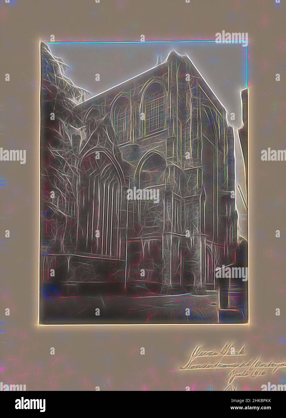 Inspired by View of the east side of the Oude Kerk in Delft, A.J.M. Mulder, Delft, 1910, gelatin silver print, height 218 mm × width 161 mm, Reimagined by Artotop. Classic art reinvented with a modern twist. Design of warm cheerful glowing of brightness and light ray radiance. Photography inspired by surrealism and futurism, embracing dynamic energy of modern technology, movement, speed and revolutionize culture Stock Photo