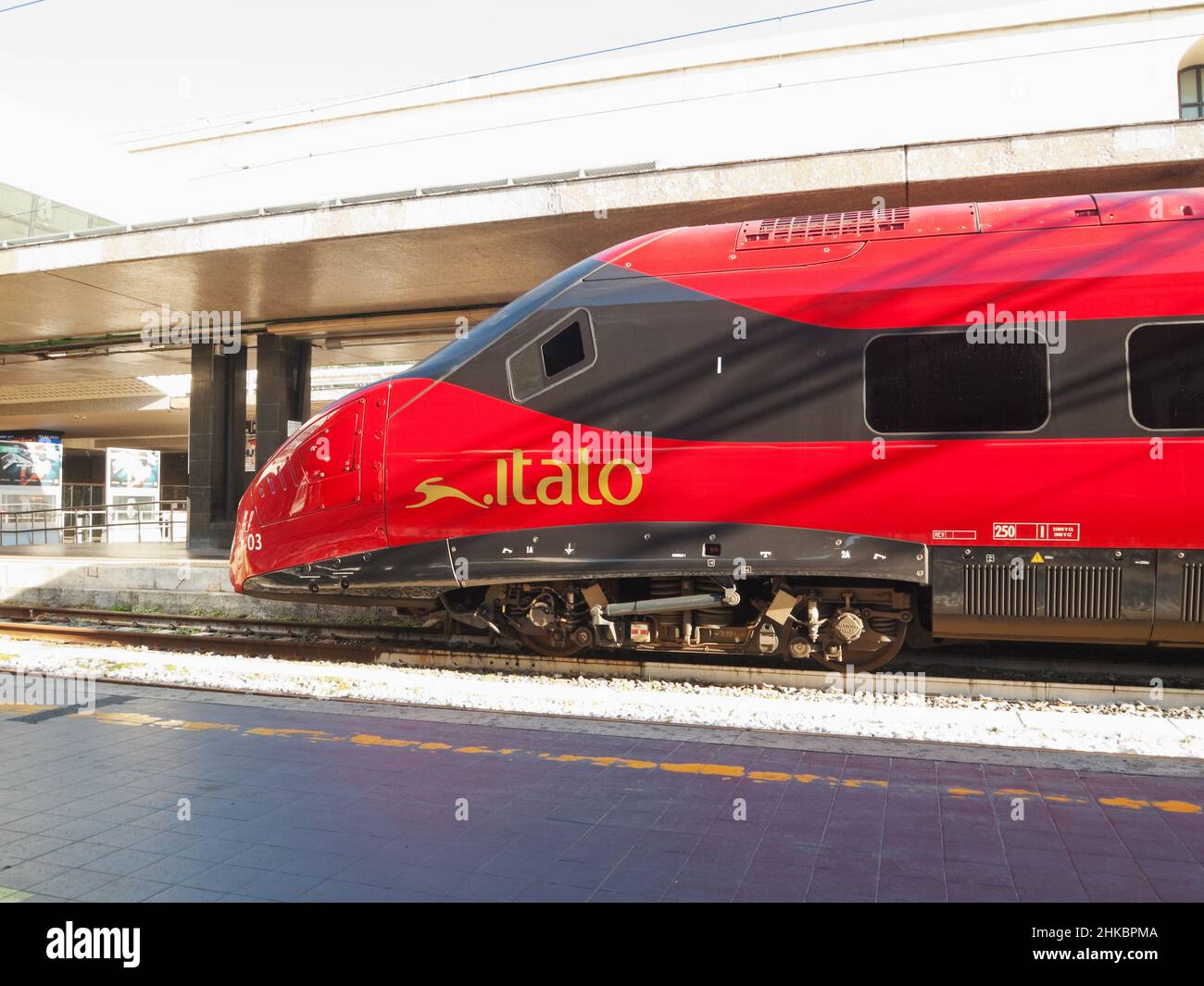 Roma Termini railway station, NTV Italo intercity fast train on platform Stock Photo