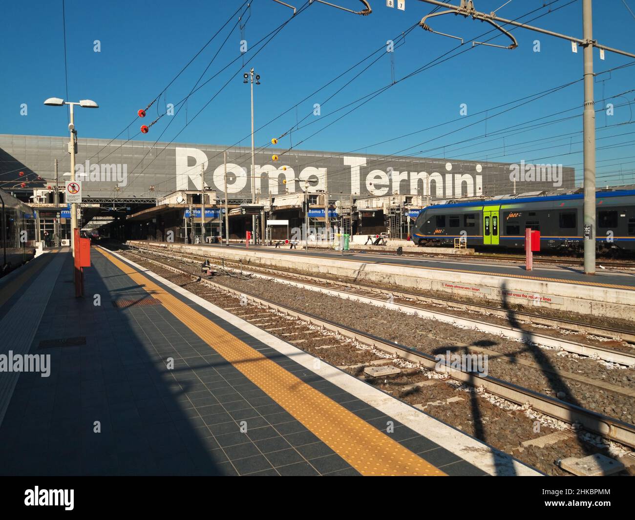 Roma Termini railway station, platforms 15 to 20 with trains Stock Photo