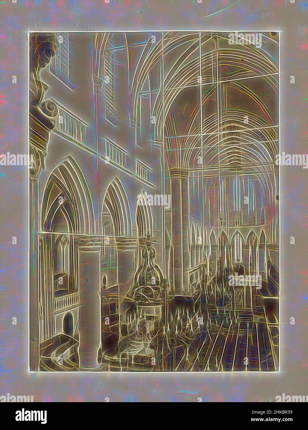 Inspired by Interior of the Great or Our Lady's Church in Dordrecht, A.J.M. Mulder, Grote of Onze-Lieve-Vrouwekerk, c. 1880 - c. 1910, albumen print, height 231 mm × width 170 mm, Reimagined by Artotop. Classic art reinvented with a modern twist. Design of warm cheerful glowing of brightness and light ray radiance. Photography inspired by surrealism and futurism, embracing dynamic energy of modern technology, movement, speed and revolutionize culture Stock Photo