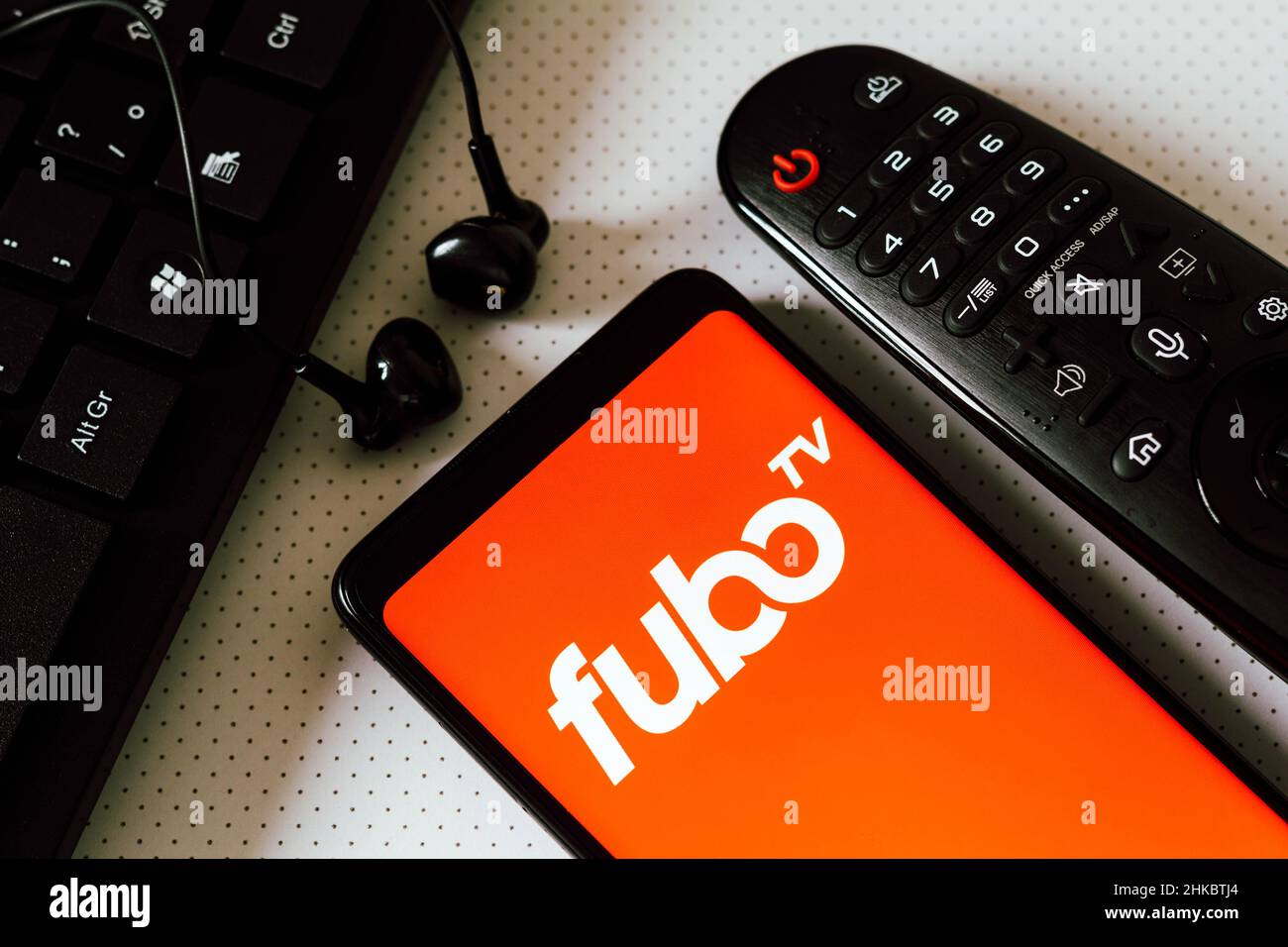 In this photo illustration, the logo of the FuboTV, an American