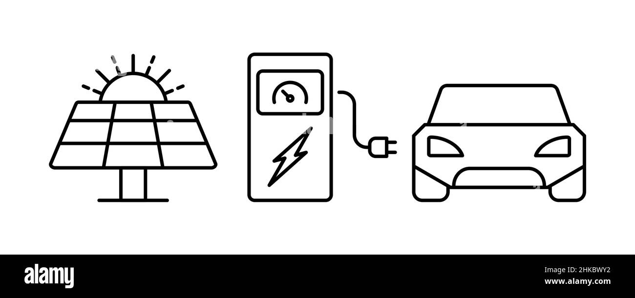 Solar panel and electric car charging station. Clean energy concept
