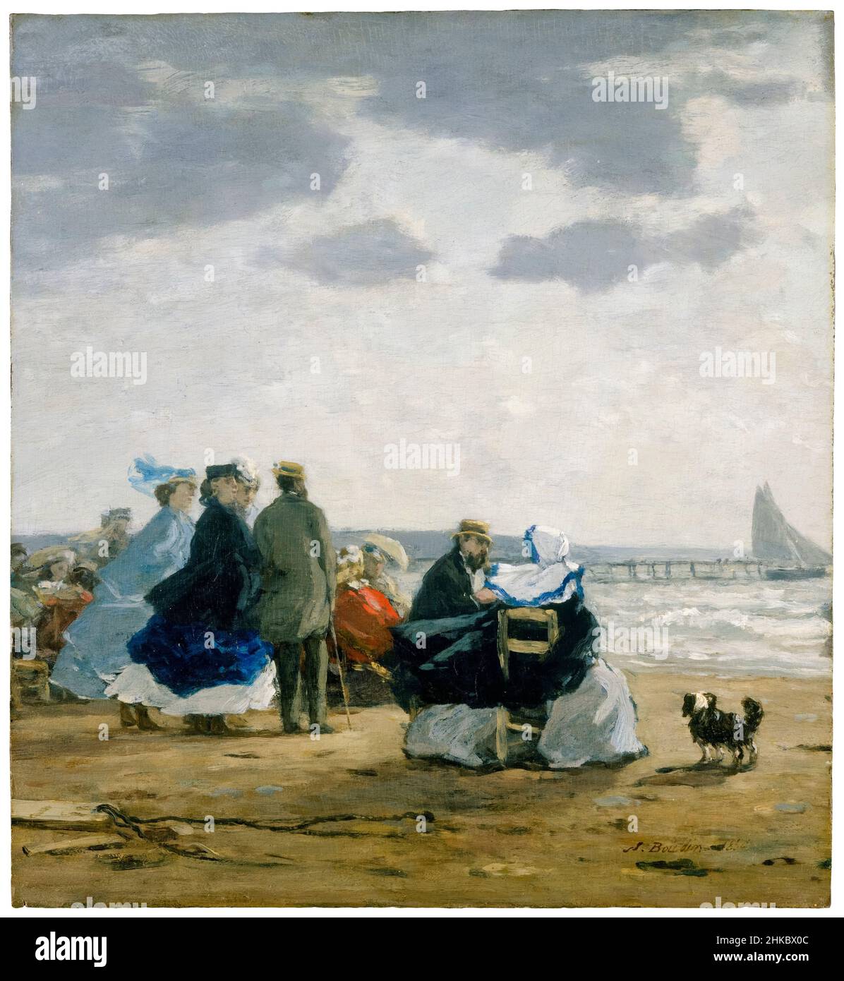 On the beach, Dieppe, painting by Eugène Boudin, 1864 Stock Photo