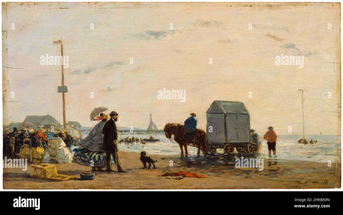 On the beach at Trouville, painting by Eugène Boudin, 1863 Stock Photo