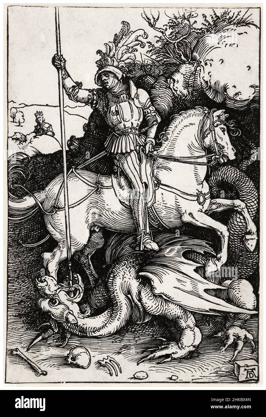 Saint George slaying the Dragon, woodcut print by Albrecht Durer, 1504-1505 Stock Photo