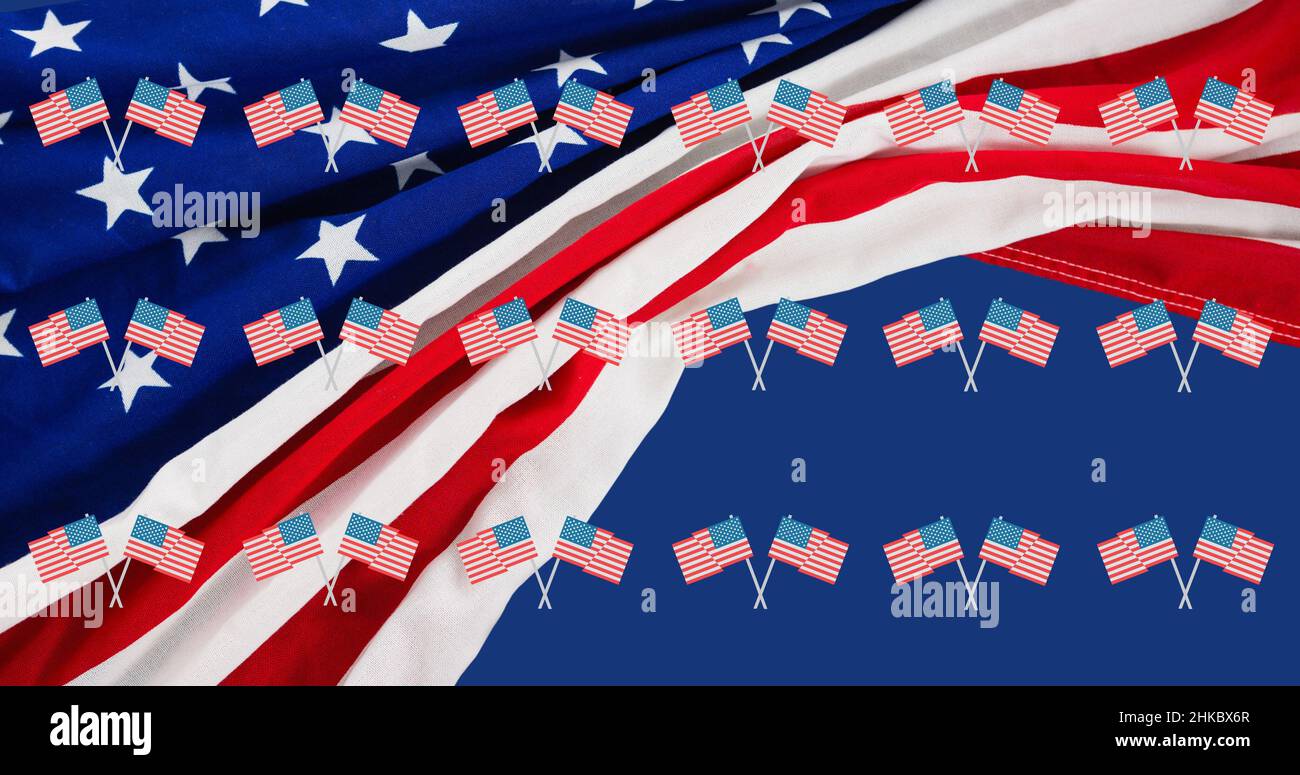 Vector image of flag icons over fabric american flag Stock Photo