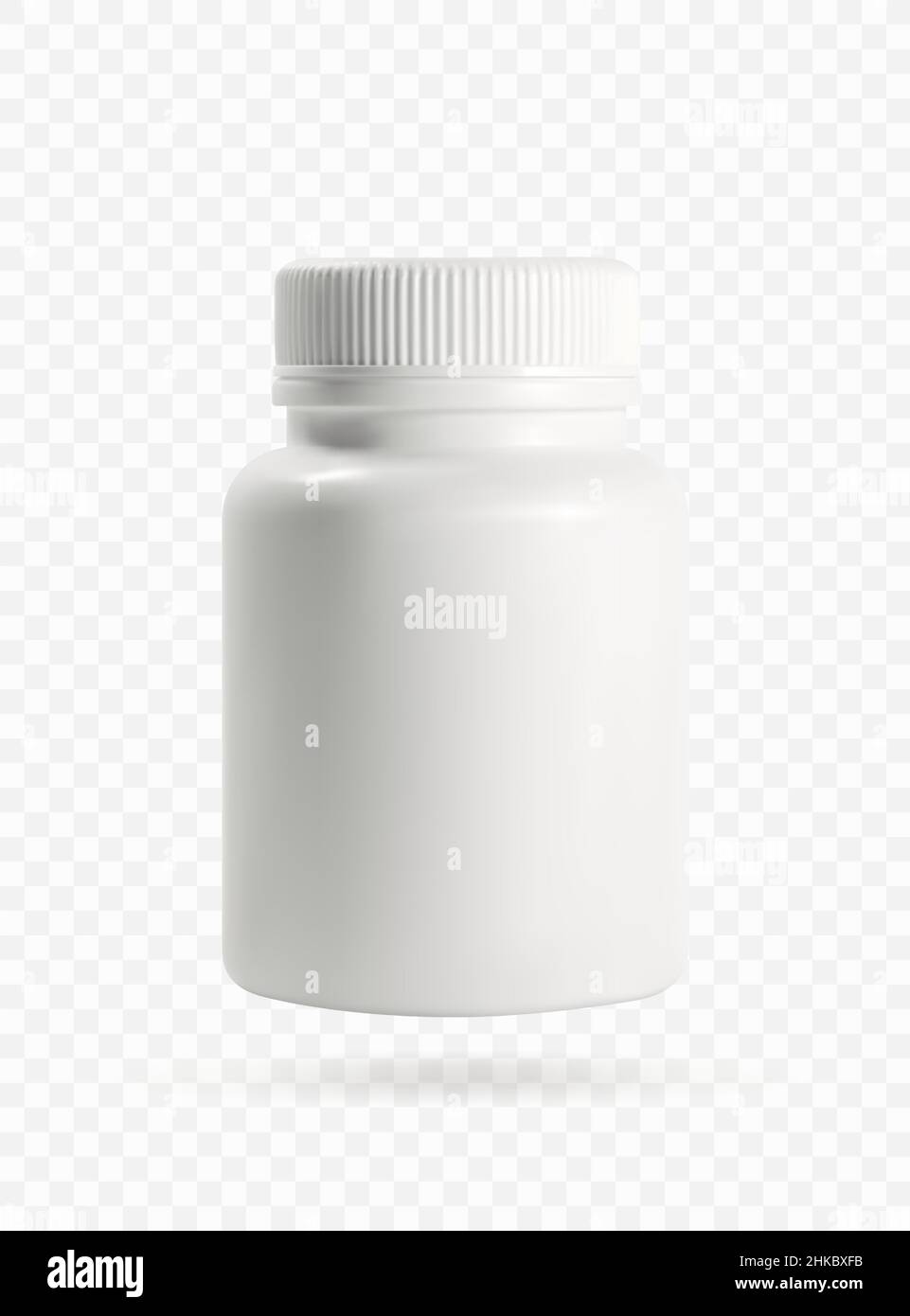 White plastic jar with lid, medical jar for pills, capsules and