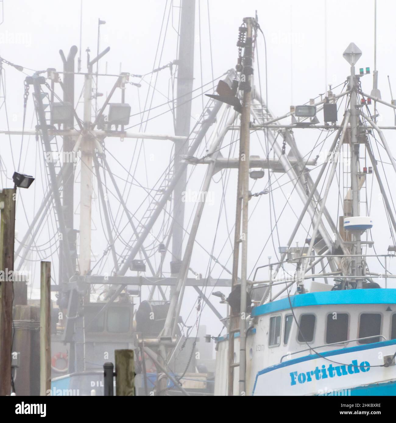 Commercial fishing boat, Fortitude at a dock in Greenport, NY Stock Photo