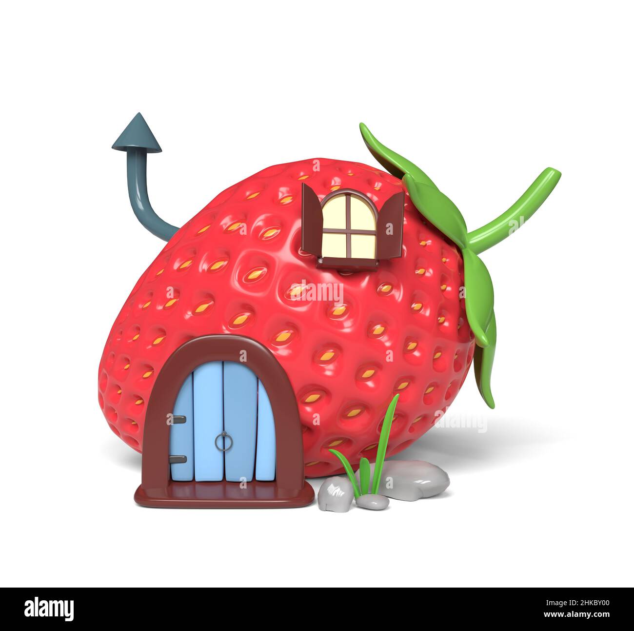 Cute cartoon strawberry house. 3D illustration. Stock Photo