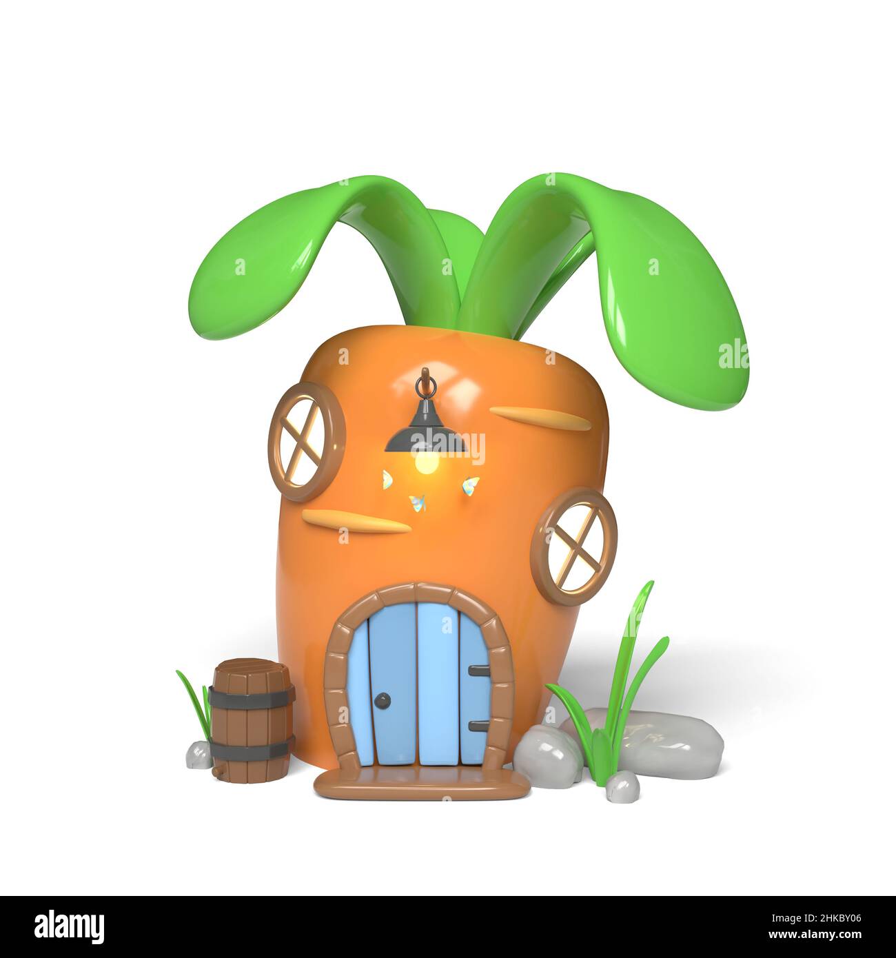 Cute cartoon carrot house. 3D illustration. Stock Photo